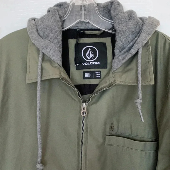 MENS VOLCOM hooded jacket like new size XL army green with grey jersey hood - Picture 2 of 7